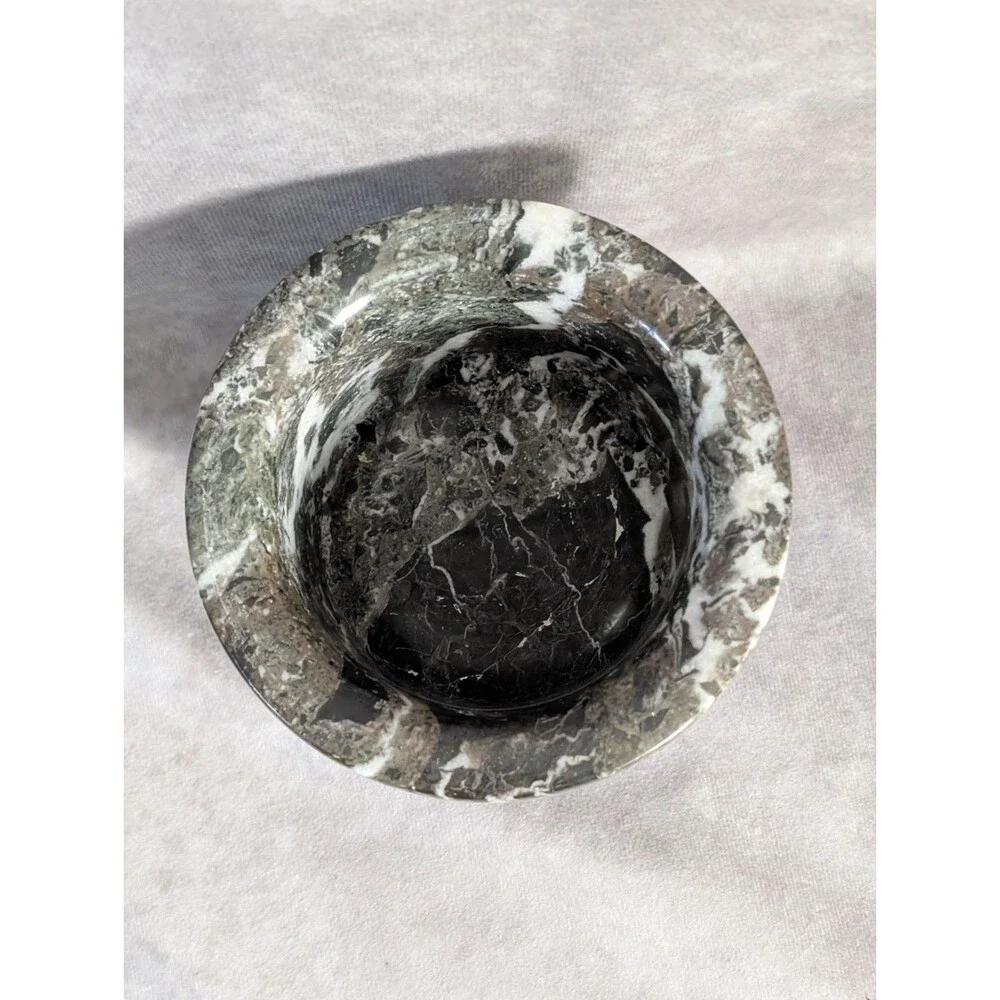 Stone Mortar & Pestle Set Gray Green & White Marbled Pattern Solid Onyx Material